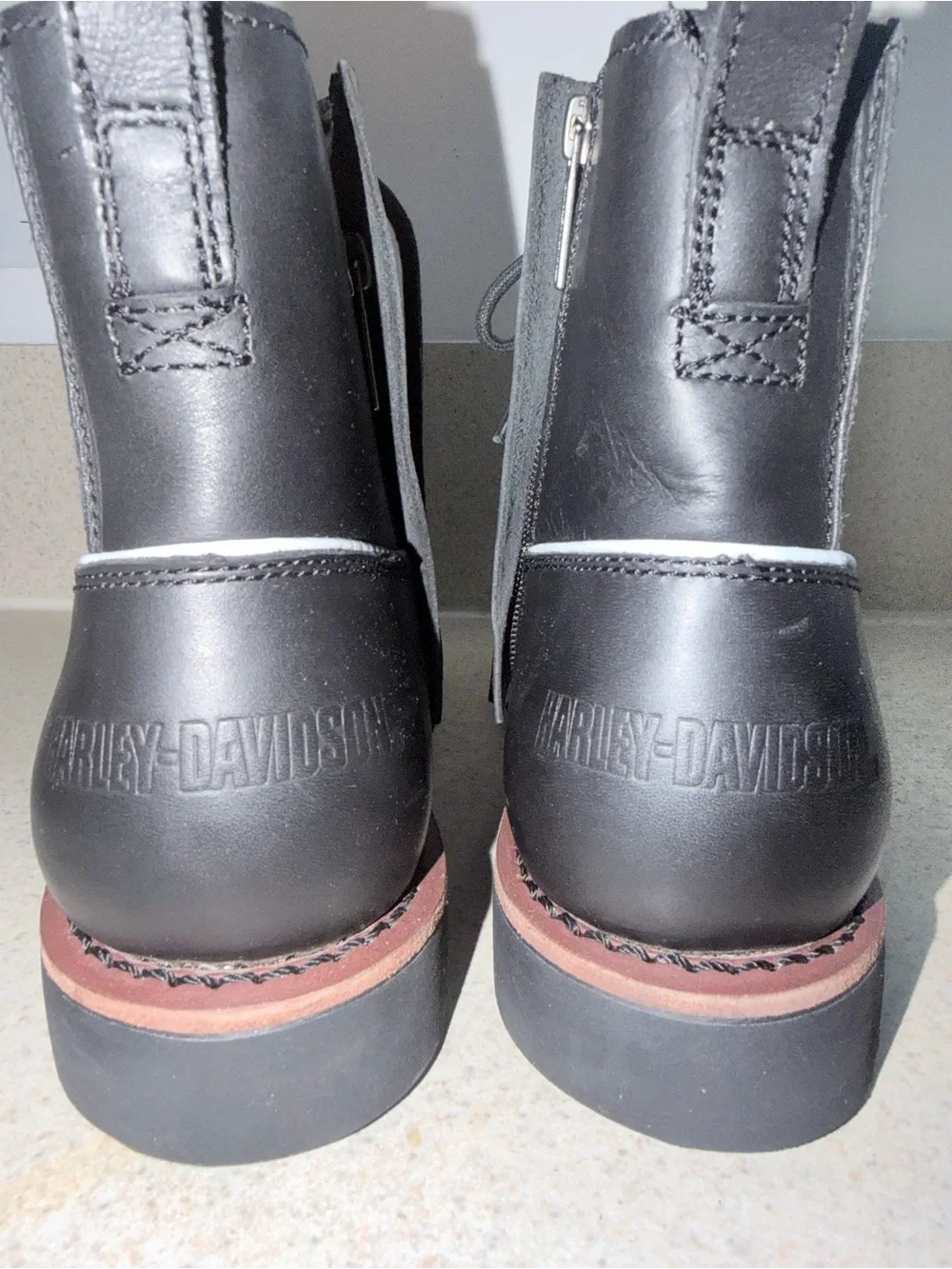 Harley-Davidson Black Leather Lace-Up Motorcycle Boots with Brown Trim